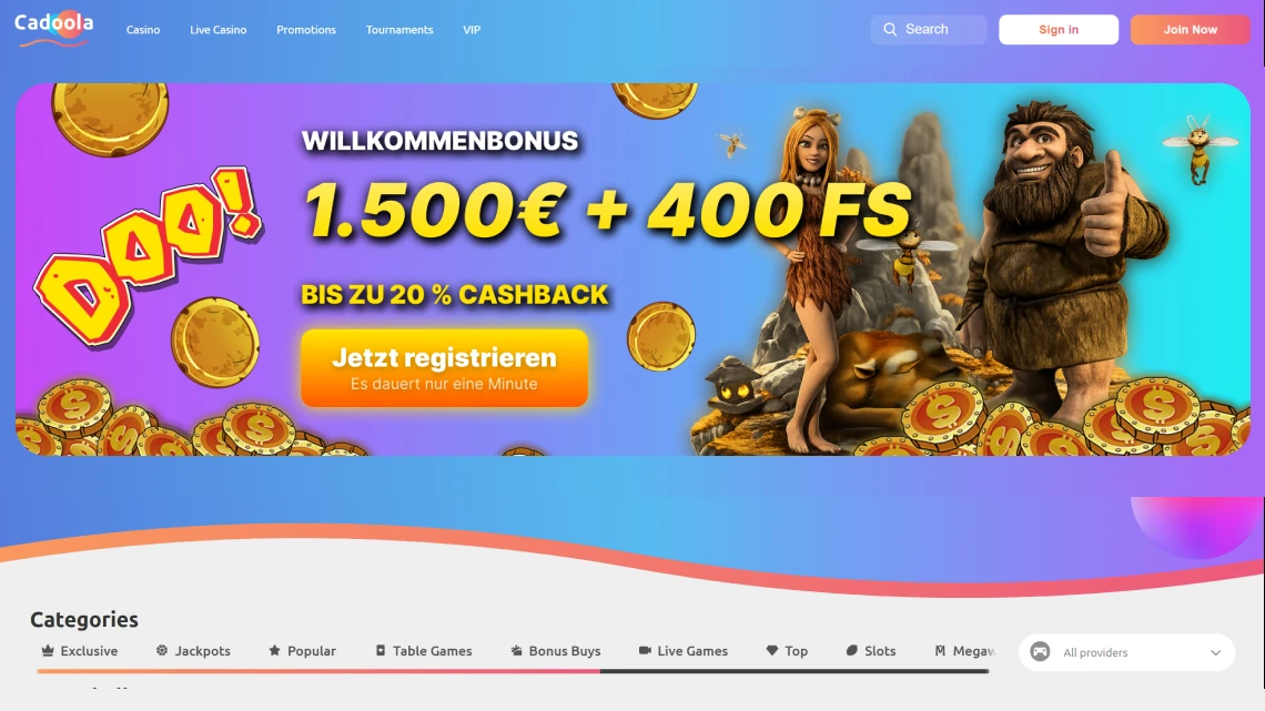 Casino Cadoola Spiele und Willkommensbonus